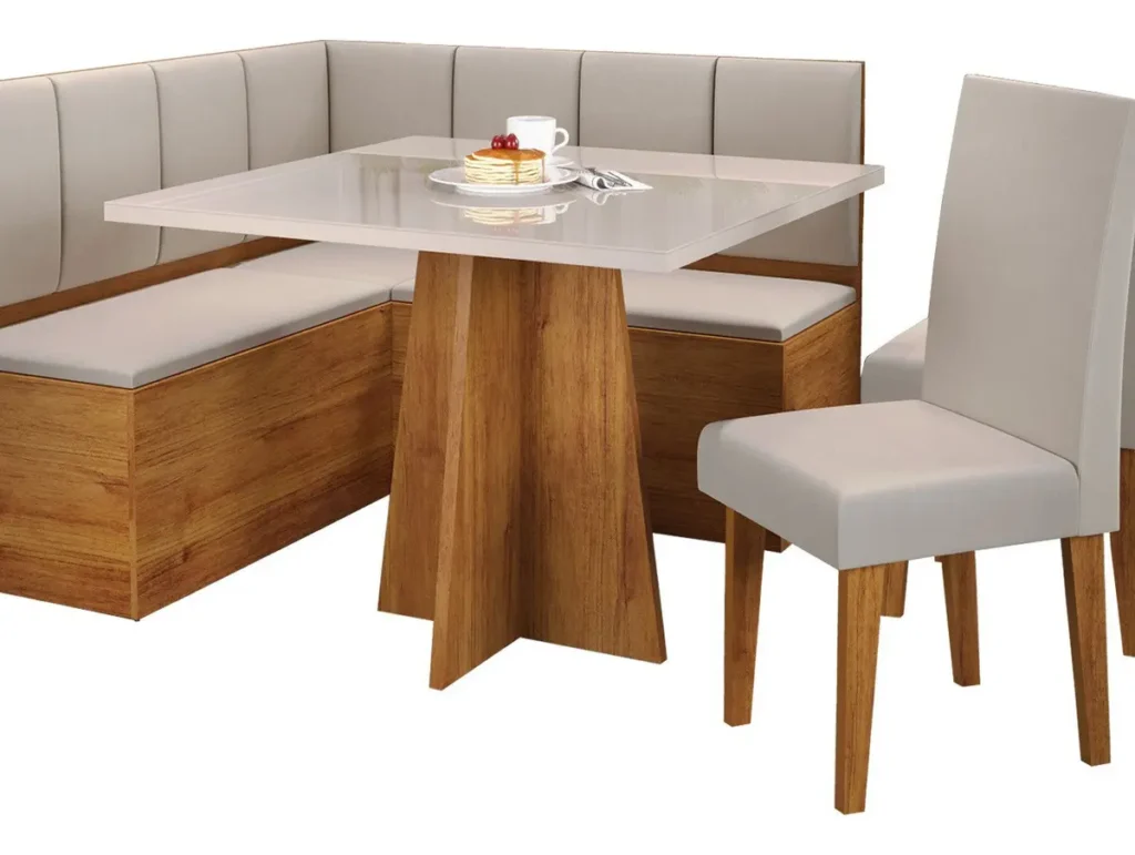 3. Conjunto Canto Alemao Viero 2 Cadeiras Bege Mesa Quadrada MDP 1
