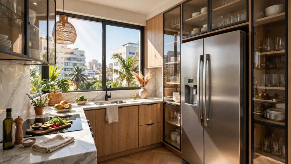 cozinha com porta de vidro